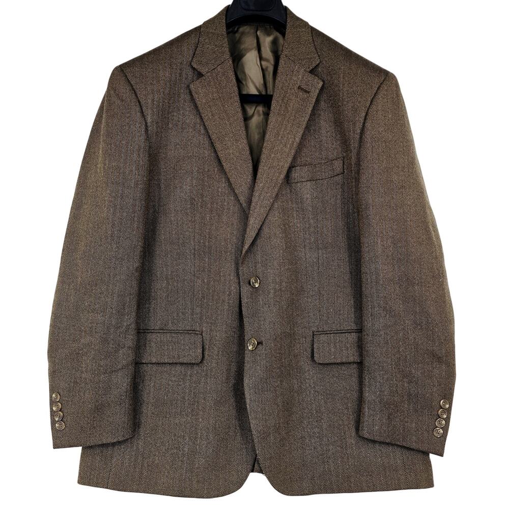 Chaps Ralph Lauren Wool Sports Coat Blazer Jacket Brown herringbone 44R 3714
